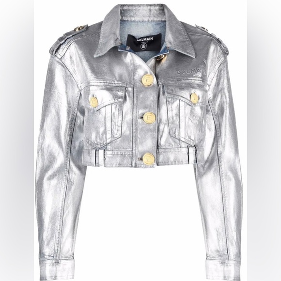 BALMAIN
Metallic-Effect Cropped Denim Jacket - Picture 2 of 9